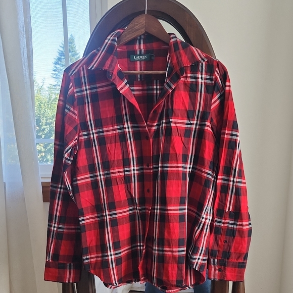 Lauren Ralph Lauren Tops - Lauren Ralph Lauren Red Black Plaid Flannel Grunge Cabincore Shirt